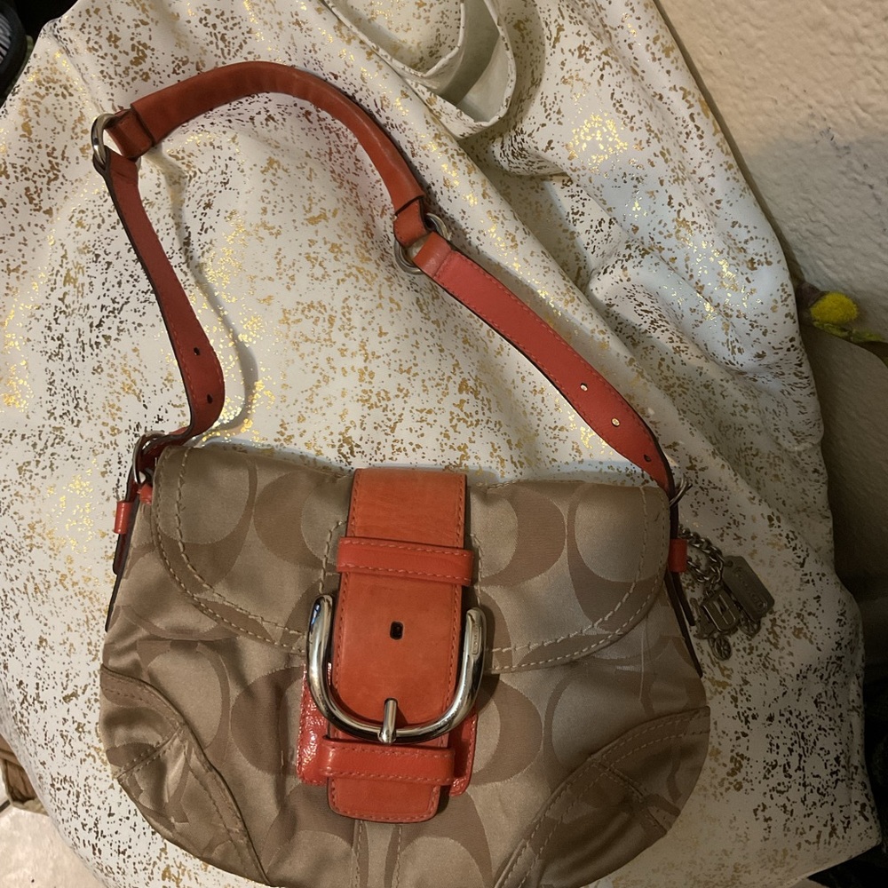 Coach Beige and Orange Shoulder Bag
